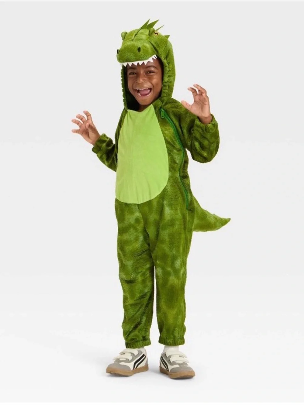 Kids Green Plush Dinosaur Costume with Hood and Tail